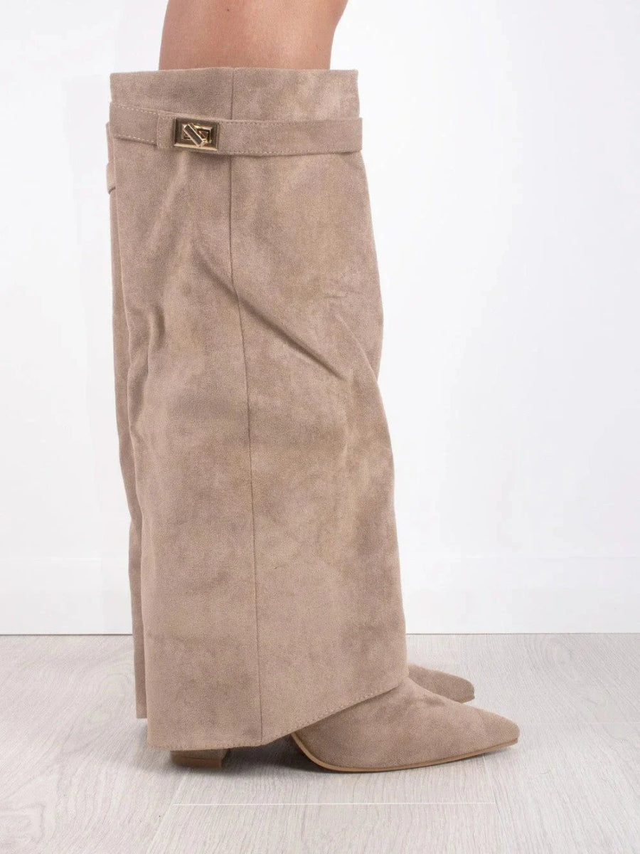 Montleigh | Suede-Look Fold-Over Boots with Golden Detail