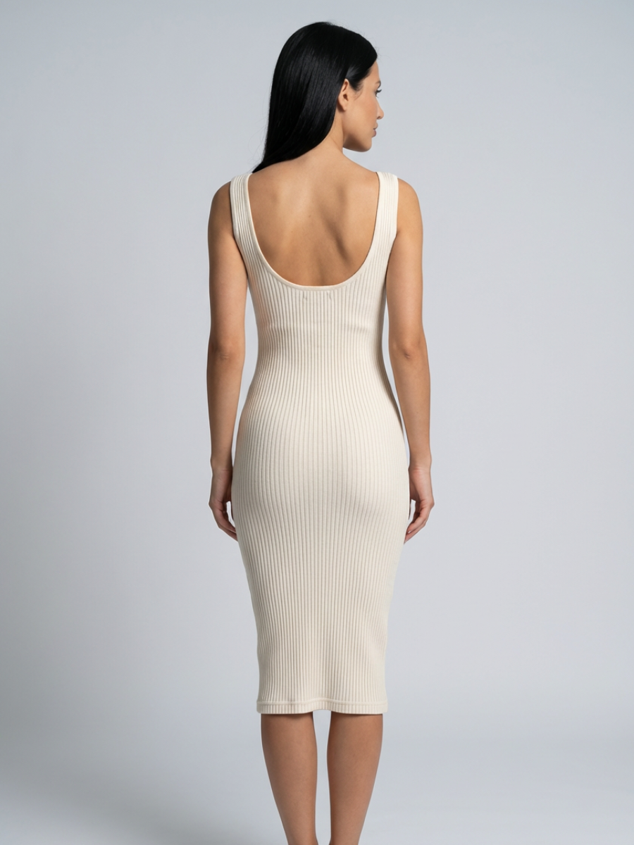 Zaria | Ribbed Midi Dress with Scoop Neck