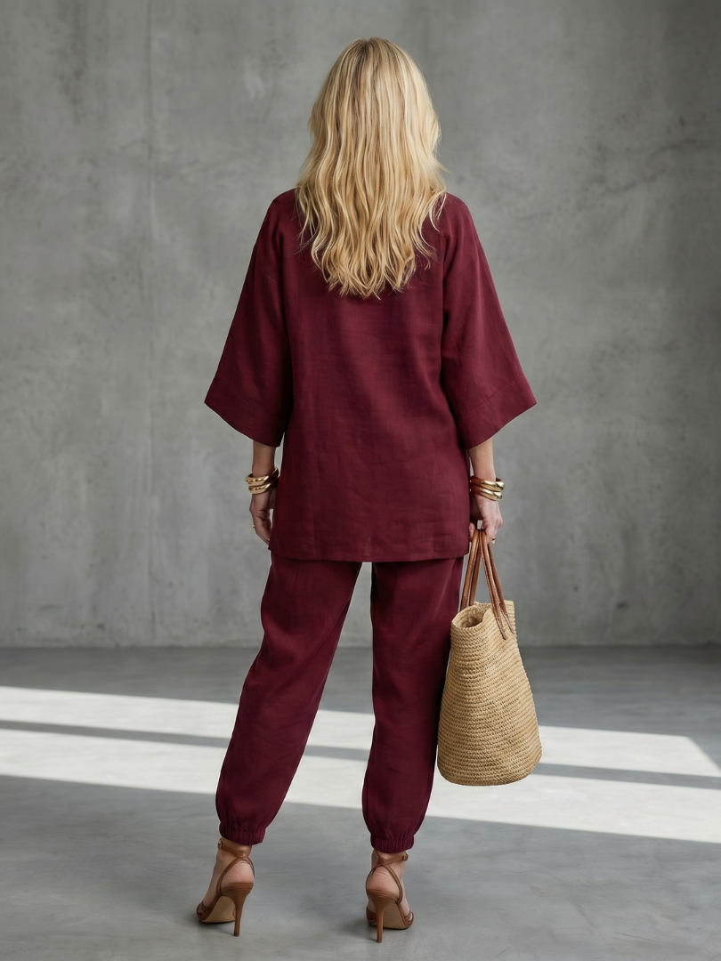 Seraphina | V-Neck Gathered Tunic & Trouser Co-ord Set