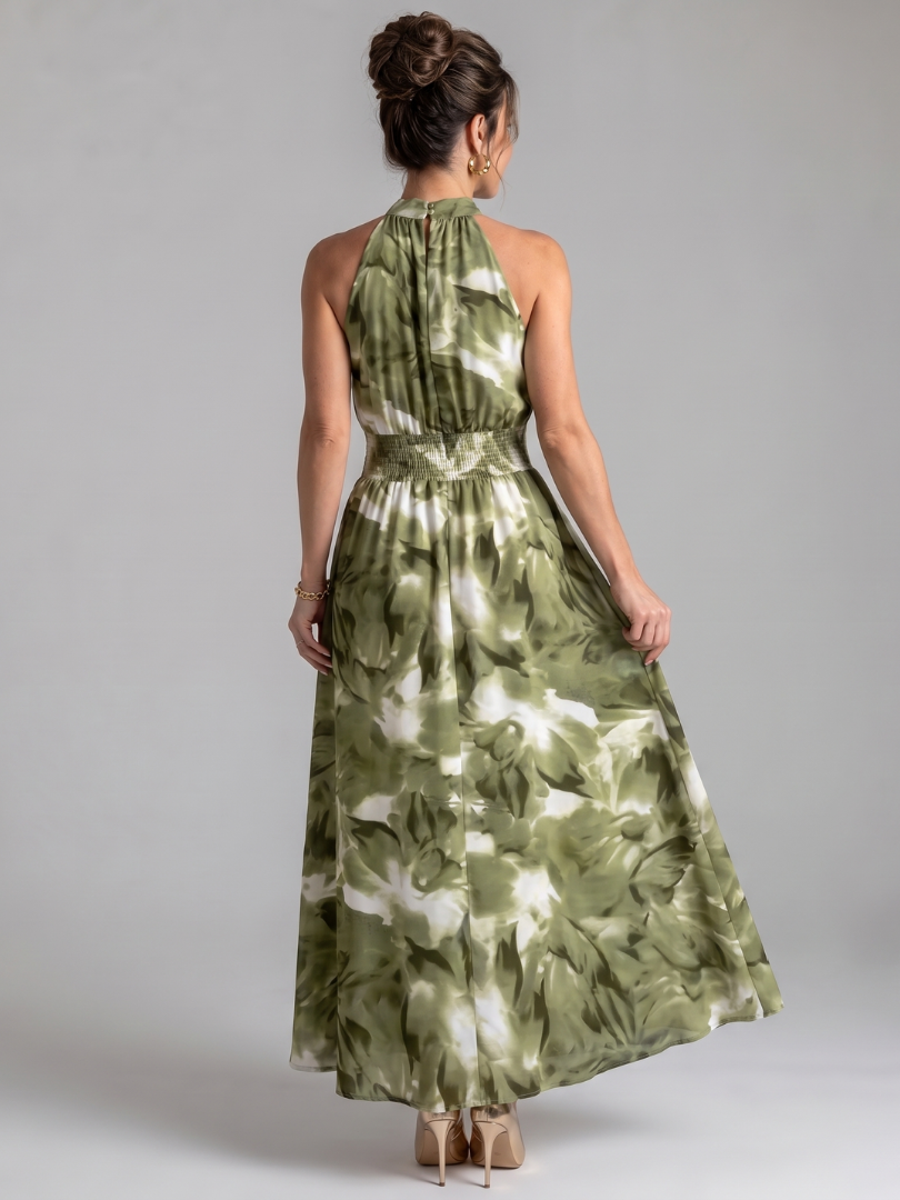 Blair | Gathered Waist Abstract Print Midi Dress