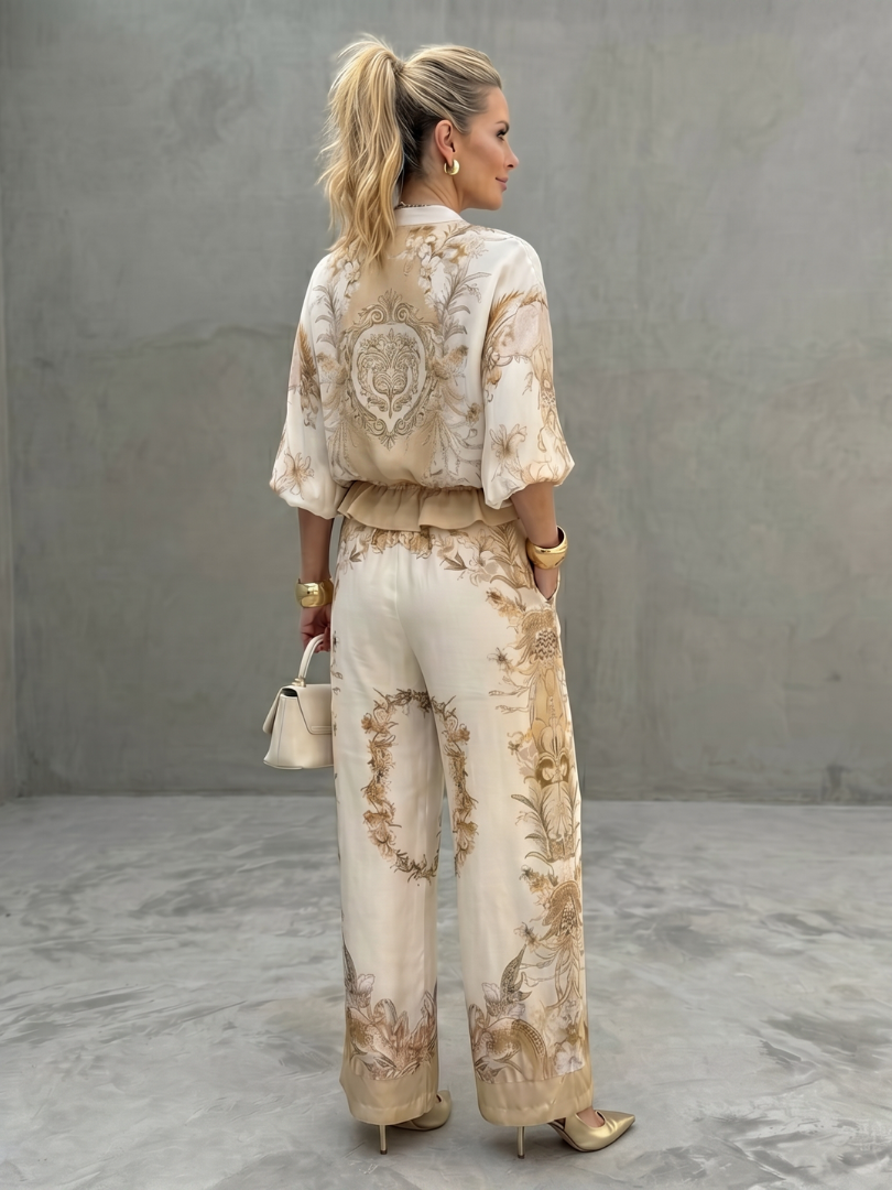 Indie | Zip Front Blouson Printed Two Piece Set