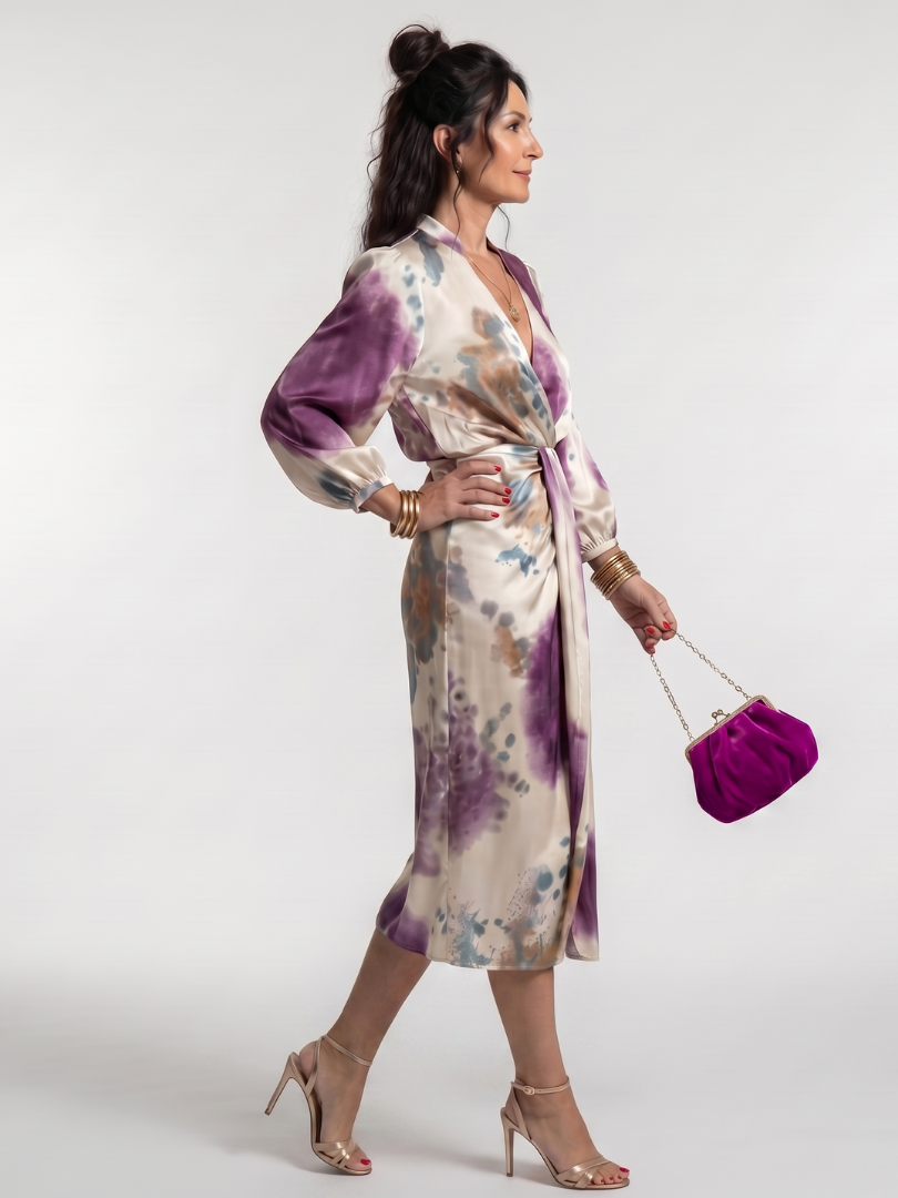 Anais | Cross Wrap Tie Waist Printed Midi Dress