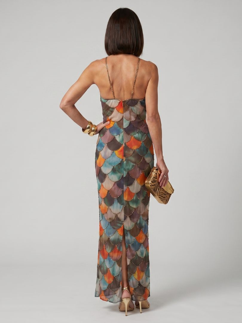 Margot | Fitted Scale Pattern Maxi Dress