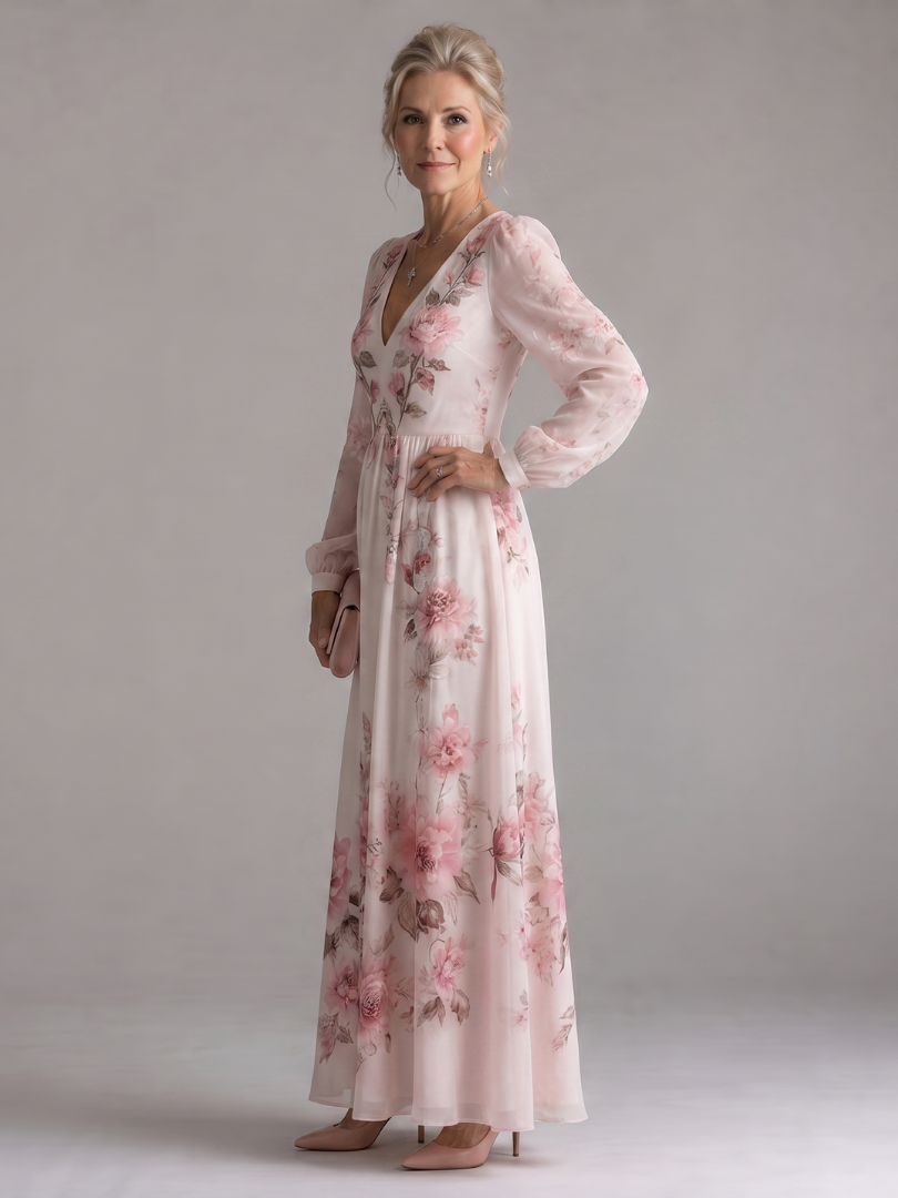 Ottilie | Long Sleeve Floral Flowy Midi Dress
