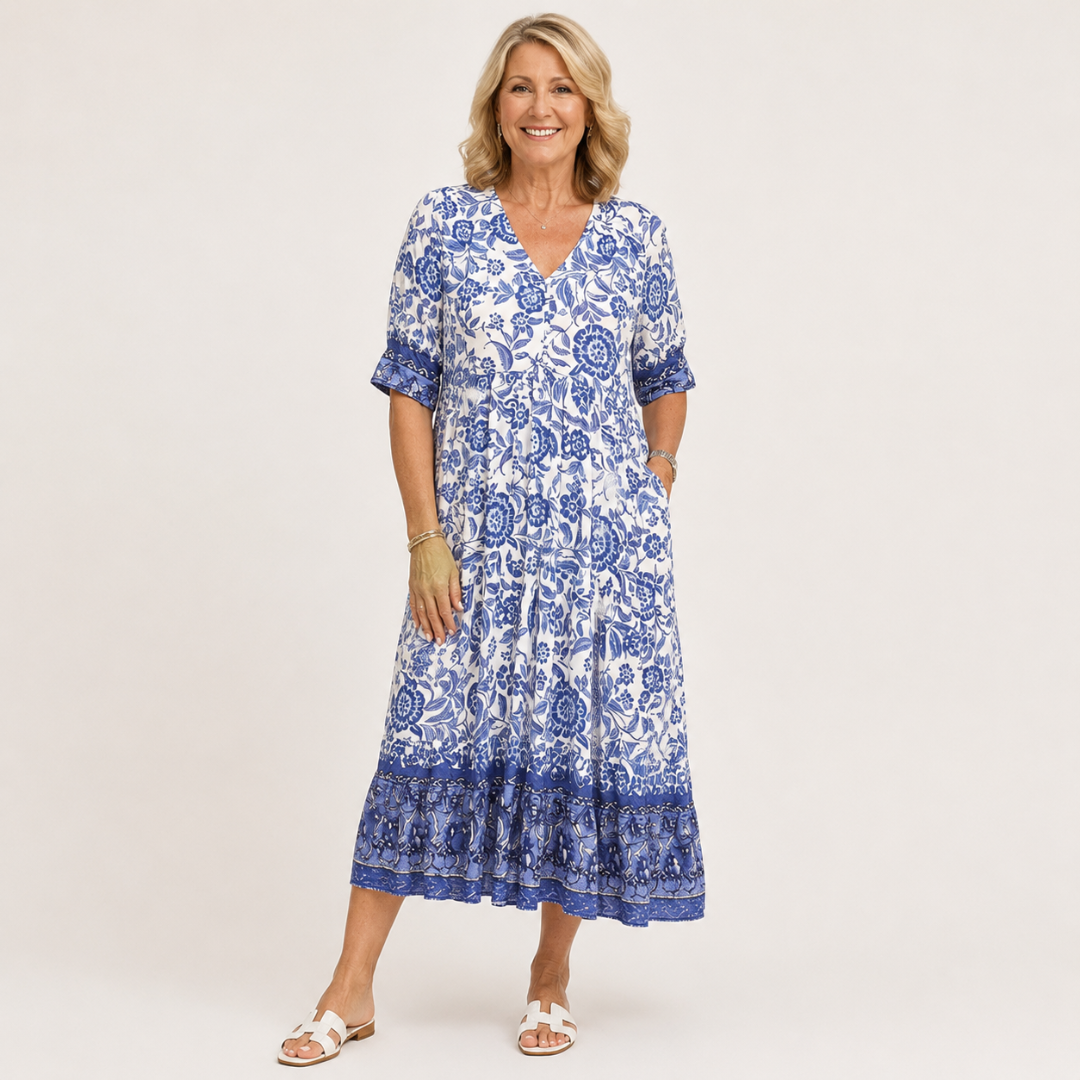 Kinsley | V-Neck Floral Print Midi Dress