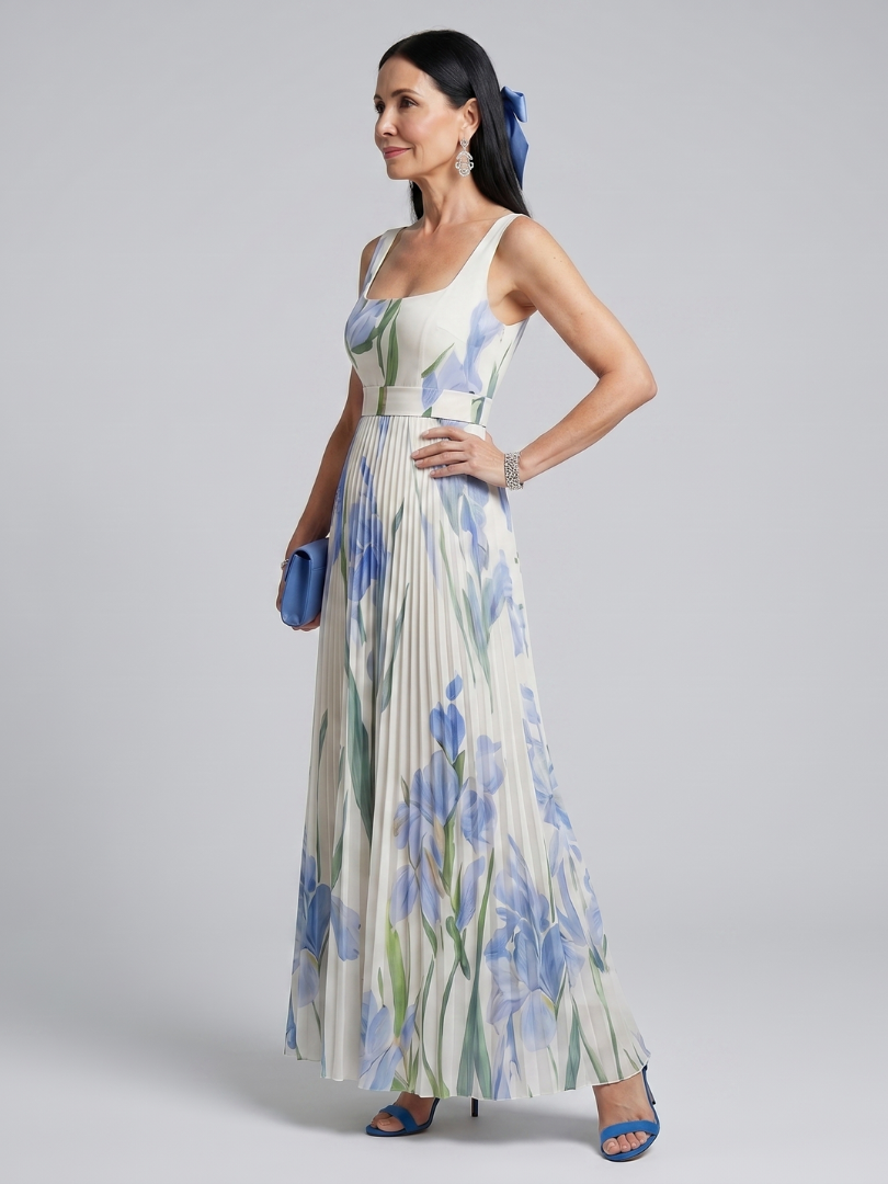 Reva | Sleeveless Square Neck Floral Print Midi Dress