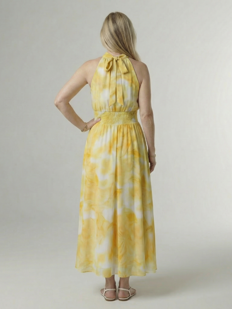 Niamh | Gathered Halter Flowy Midi Dress