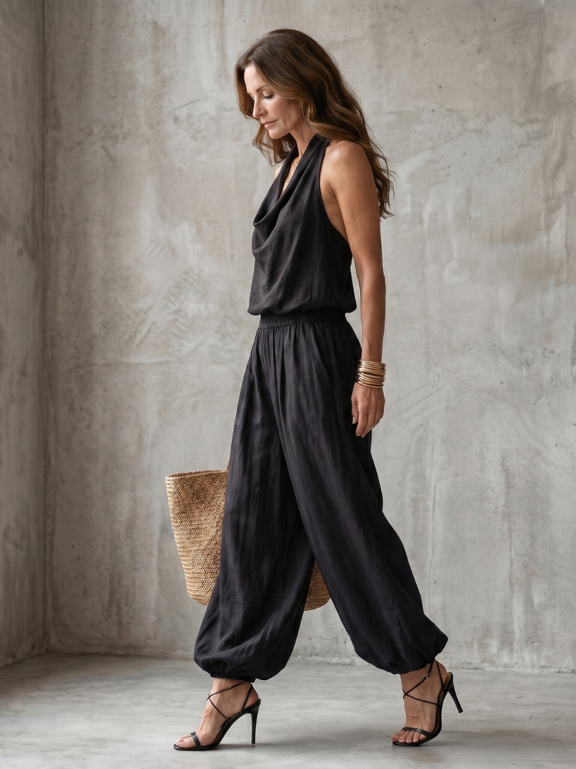 Tatum | Drape Neck Fluid Top & Wide Leg Trouser Set