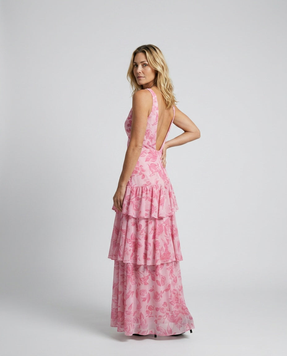 Harlow | V-Neck Plissé Pleated Maxi Dress