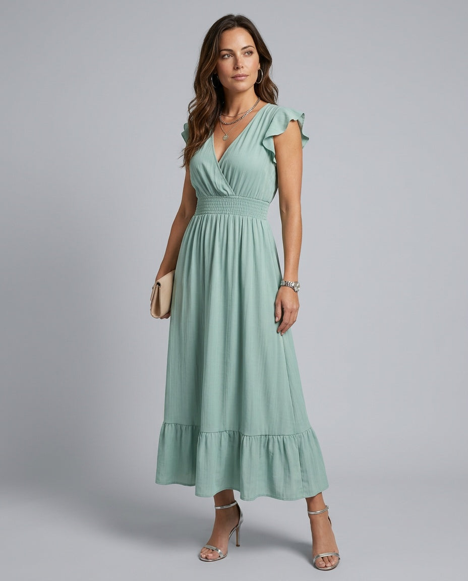 Clove | Ruffle Sleeve Smocked Waist Midi Dress