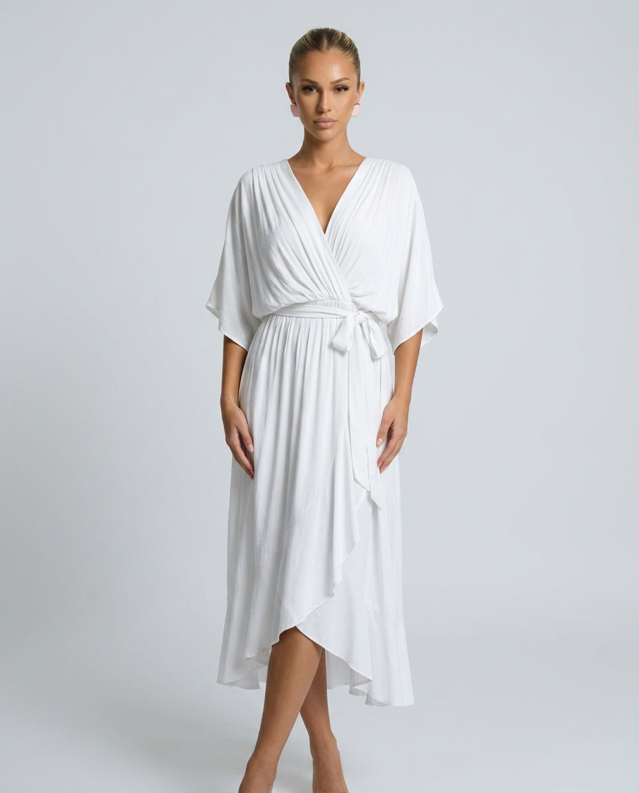 Elin | Flowy Belted Midi Wrap Dress