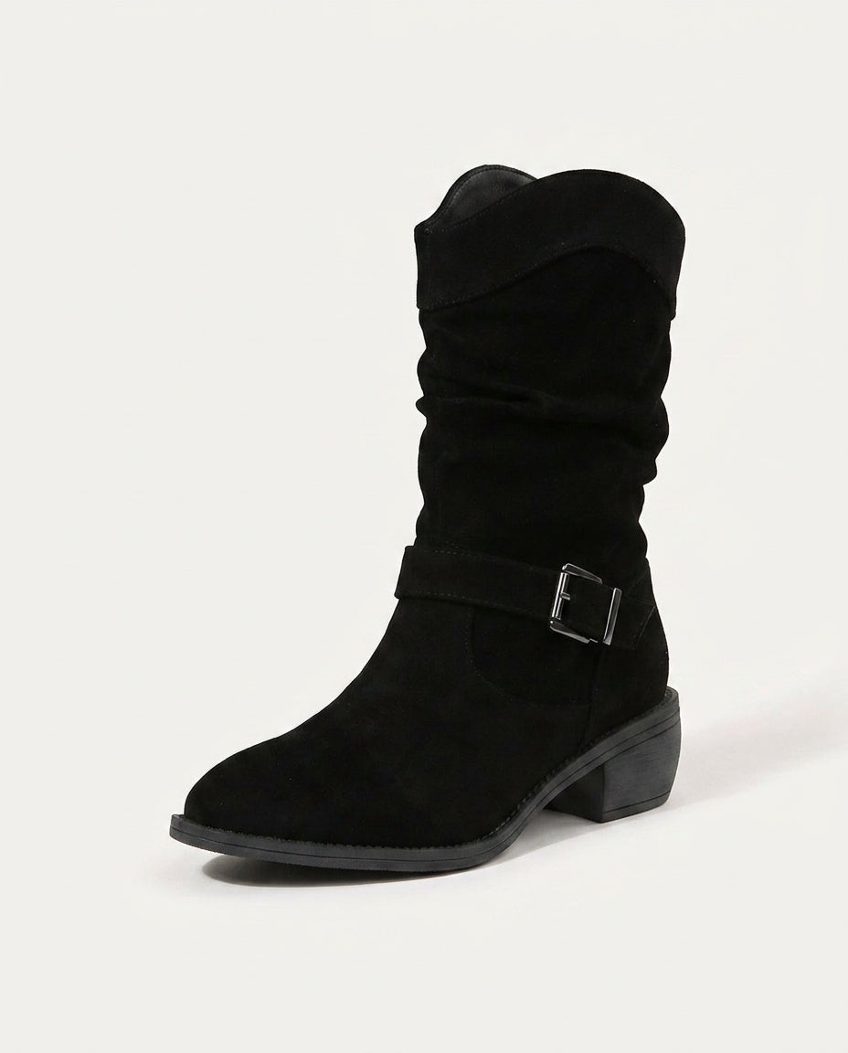 Frankie | Slouchy Suede-Look Western Ankle Boots