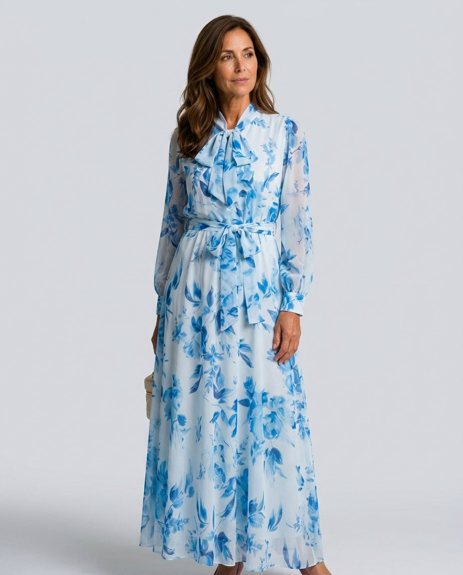 Fernanda | Floral Print Long Sleeve Belted Maxi Dress