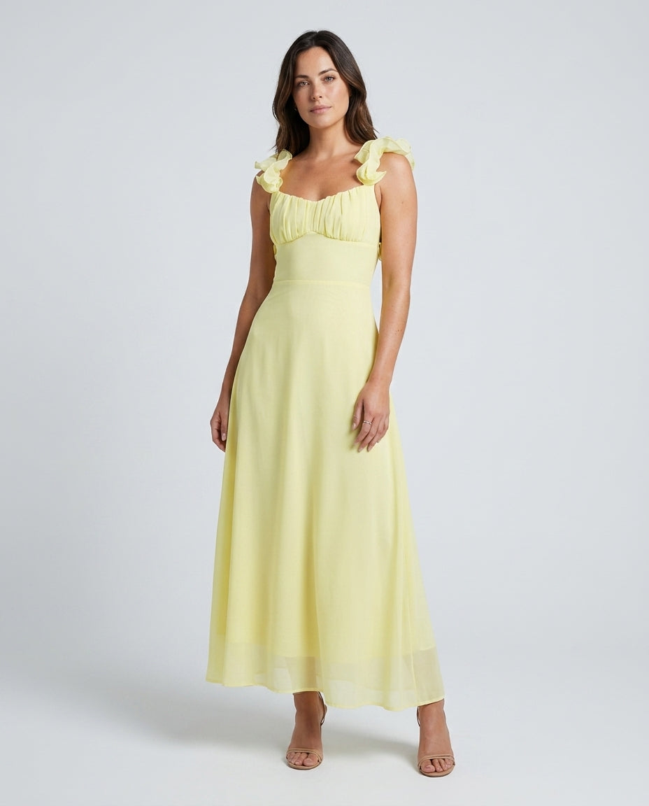 Renata | Ruffle Shoulder A-Line Maxi Dress