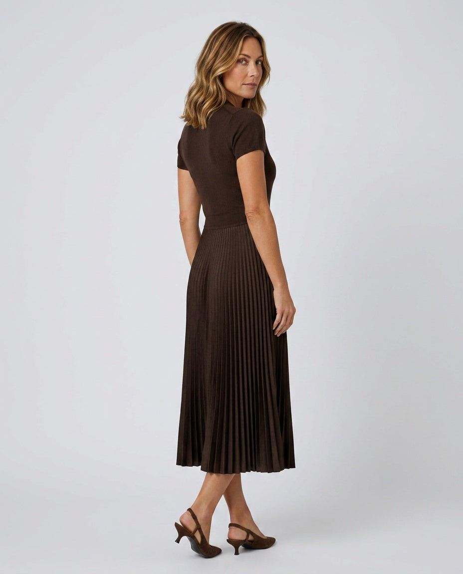 Gabriela | Pleated Collared Wool-Blend Midi Dress