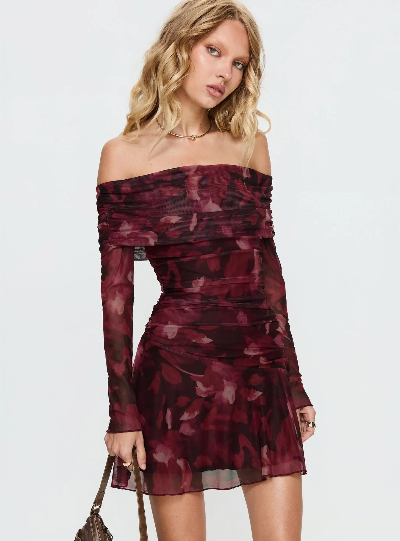 Saskia | Off Shoulder Long Sleeve Floral Mini Dress