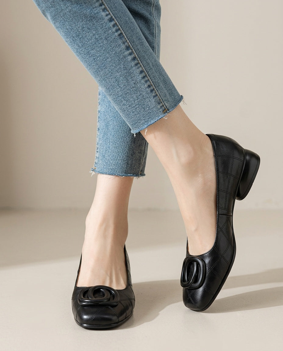 Edda | Square-Toe Leather Ballet Flats
