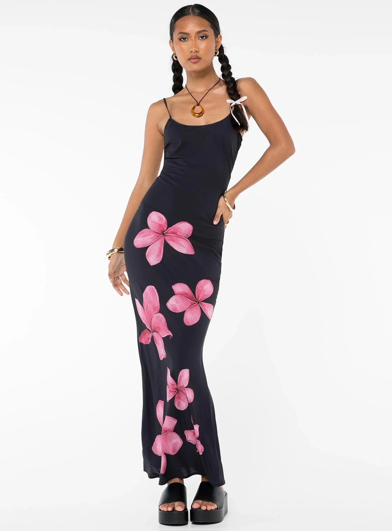 Katrine | Floral Mesh Scoop Neck Maxi Dress