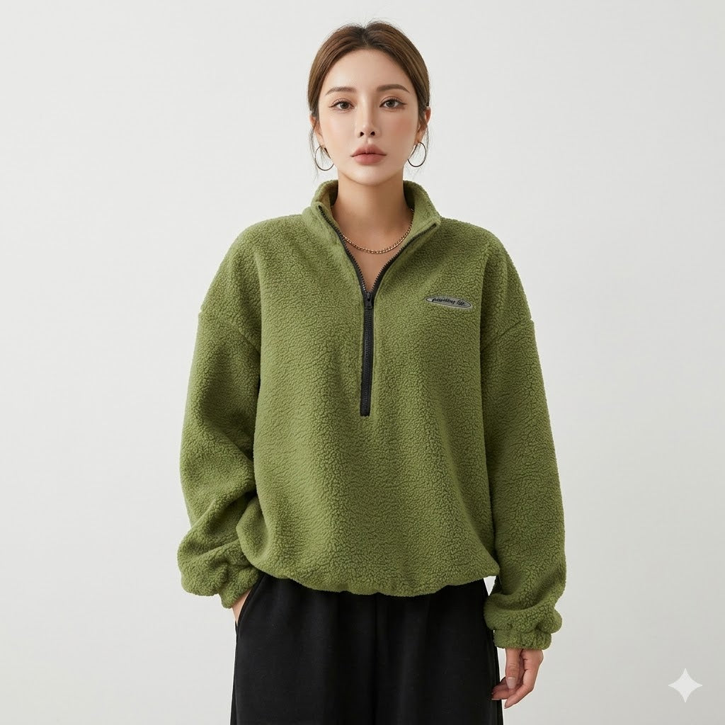 Elena | Oversized Teddy Fleece Half-Zip Jumper