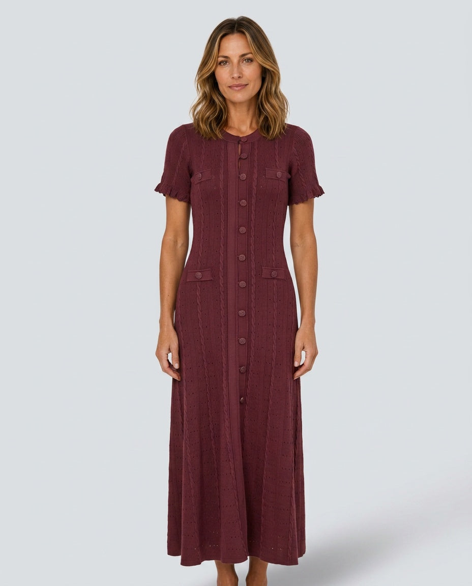 Dahlia | Short Sleeve Button-Down Knit Maxi Dress