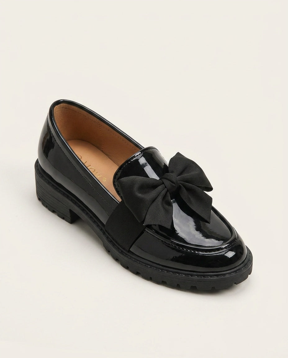 Emerson | Bow Detail Leather-Look Loafers