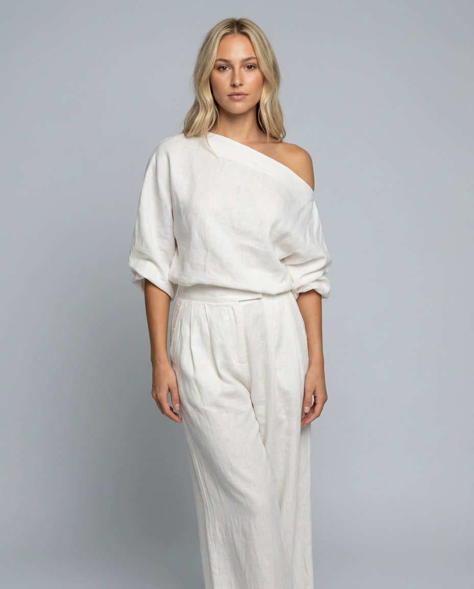 Delaney | One-Shoulder Linen-Blend Co-Ord Maxi Set