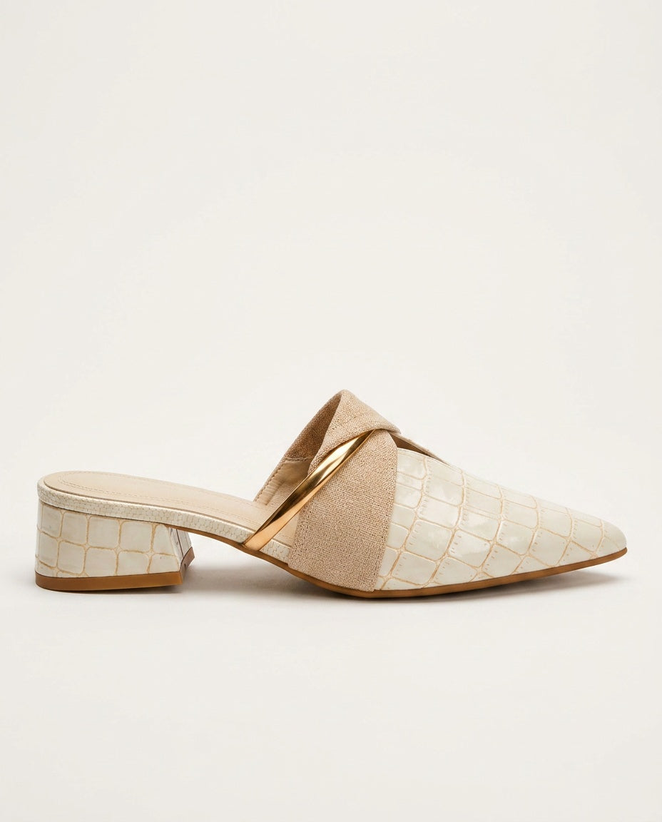 Juliette | Pointed Toe Croc Effect Mule Heels