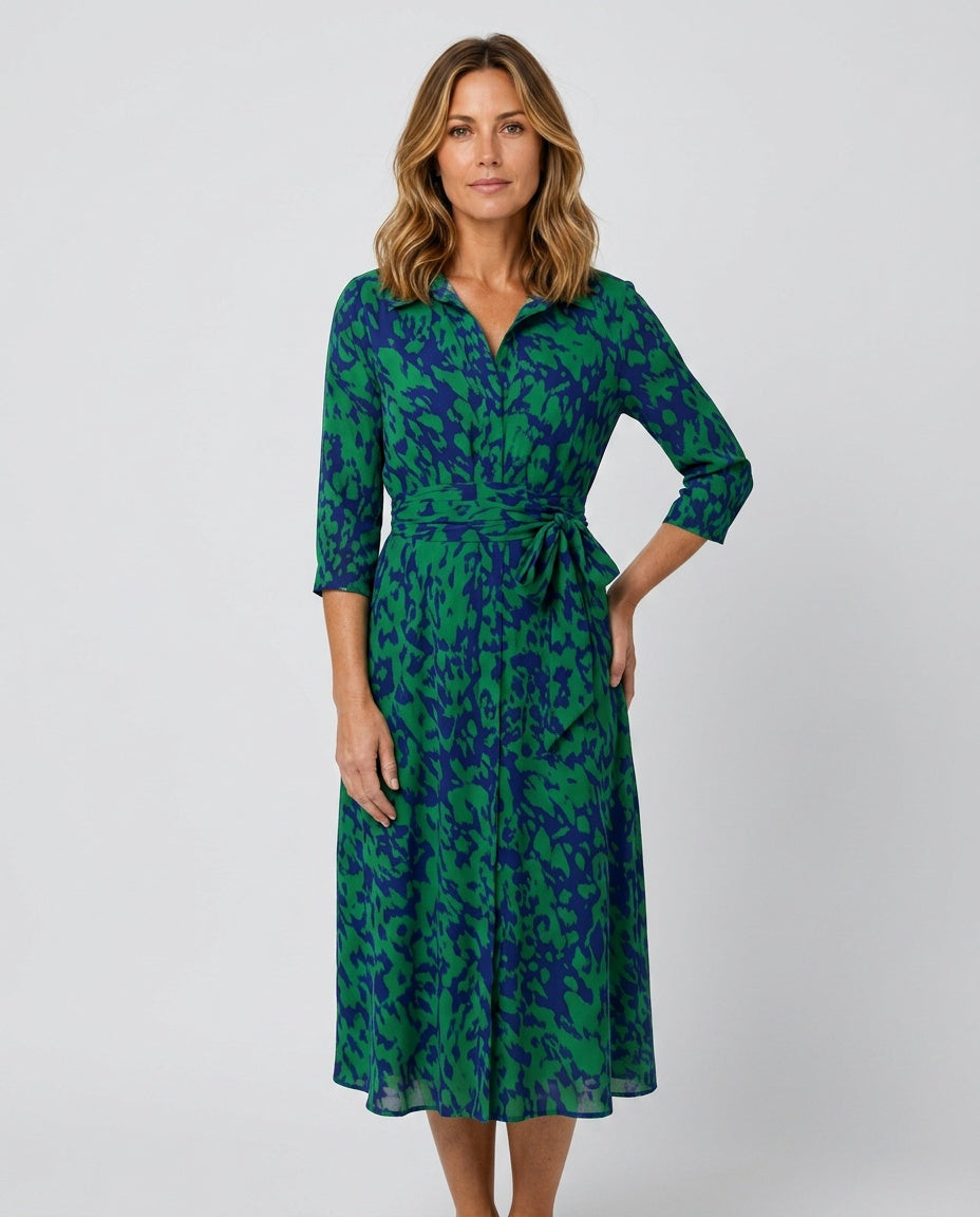 Carmen | Collared Long Sleeve Waist Tie Midi Dress