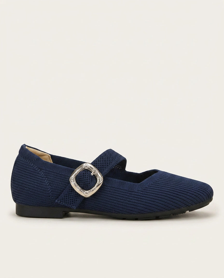 Giselle | Square Toe Knit Mary Jane Flats