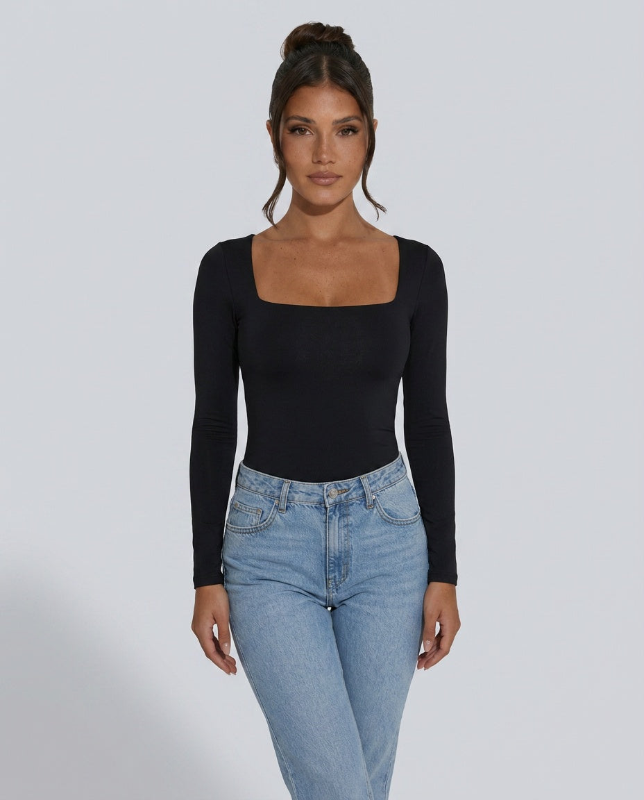 Belen | Long Sleeve Contour Fit Square Neck Top