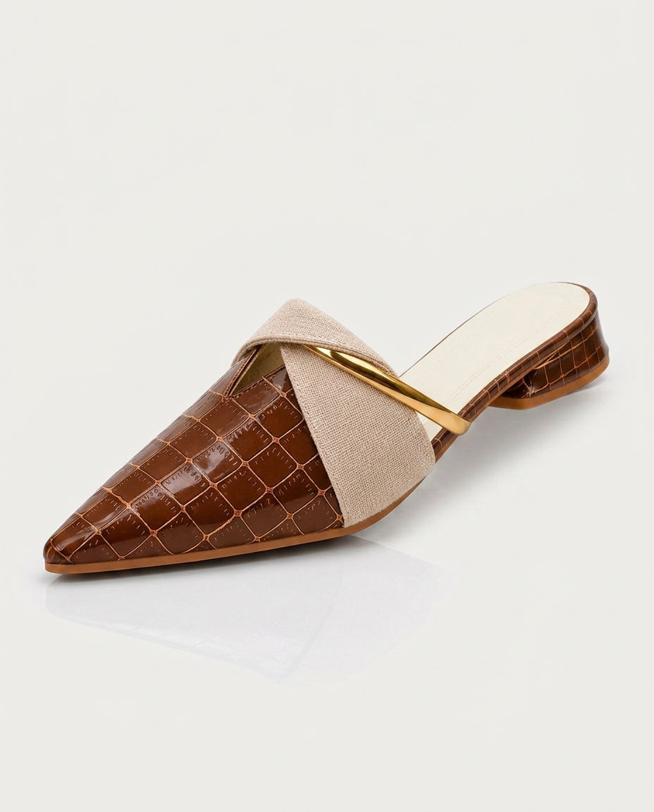 Juliette | Pointed Toe Croc Effect Mule Heels