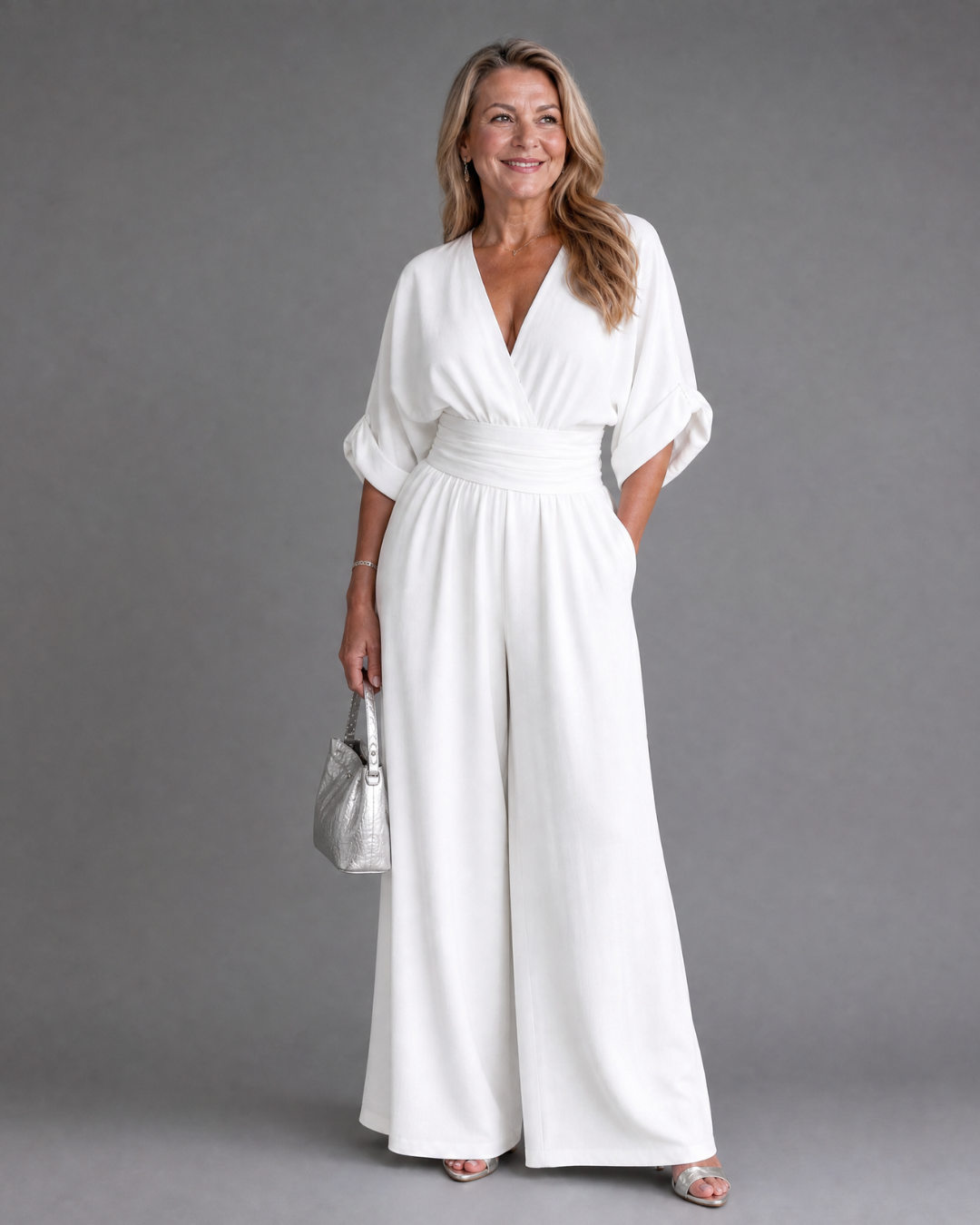 Elin | Draped V-Neck Wide Leg Relaxed Jumpsuit