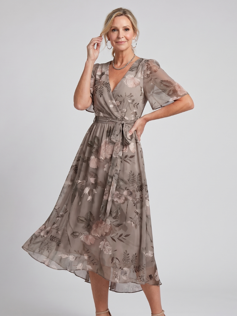 Hazel | Flutter Sleeve Gathered Waist Floral Midi Dress