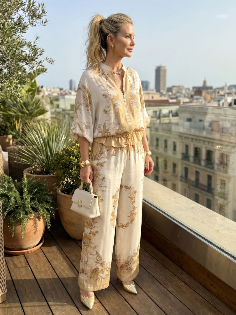 Indie | Zip Front Blouson Printed Two Piece Set