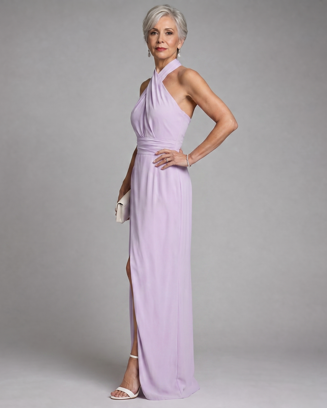 Edith | Cross Halter Draped Side Slit Midi Dress