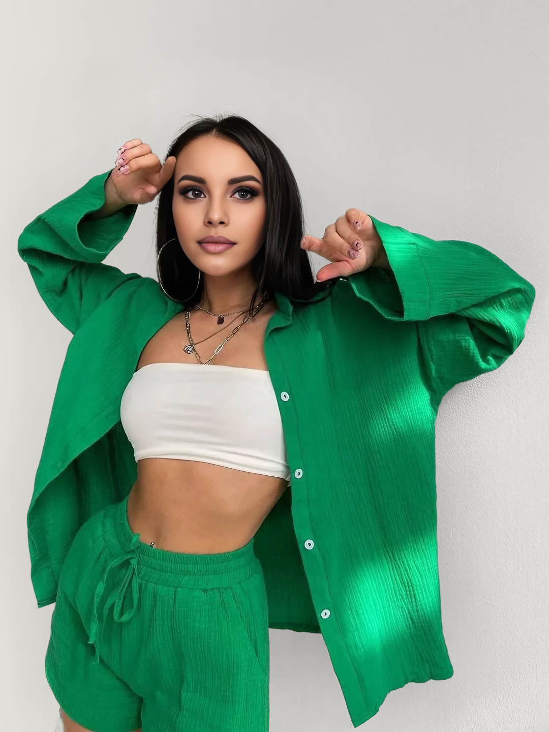 Valeria | Cotton-Blend Casual Top & Shorts Set