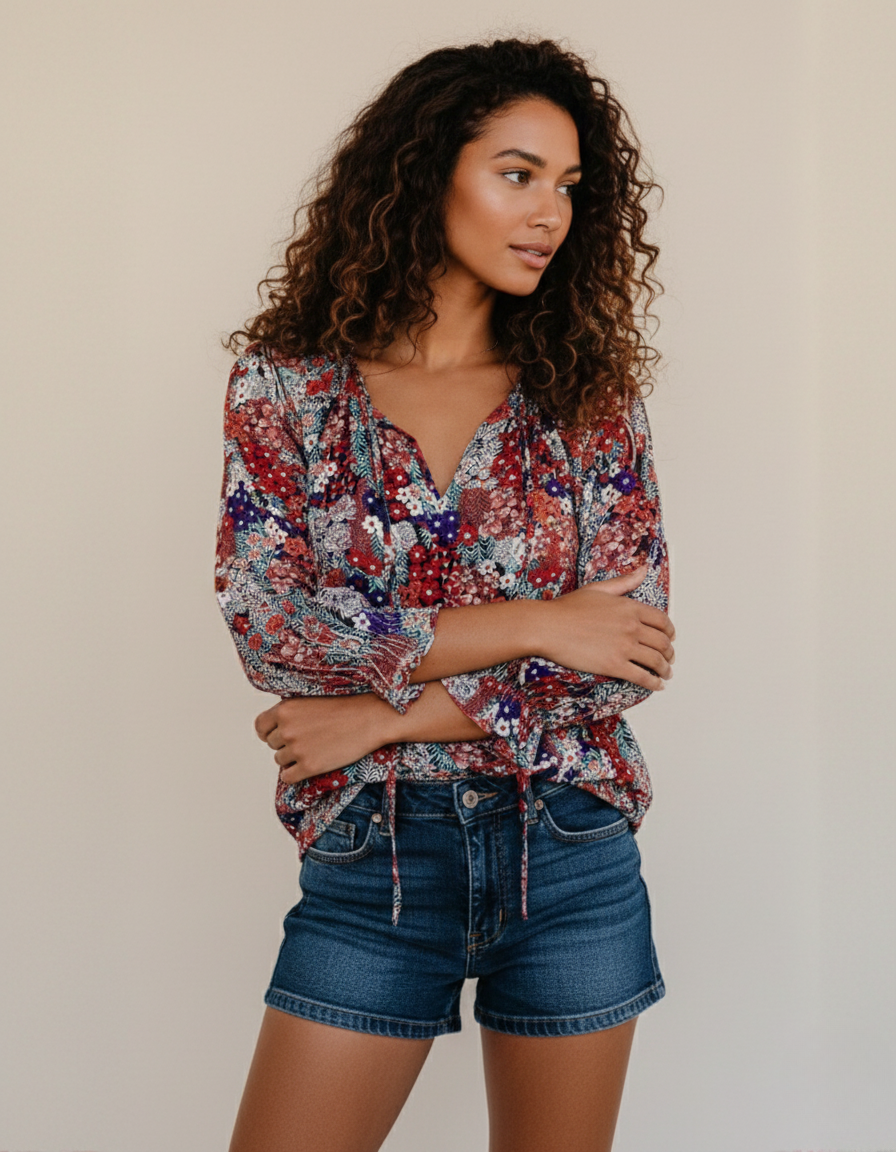Jessie | Long Sleeve Floral Blouse with V-Neck