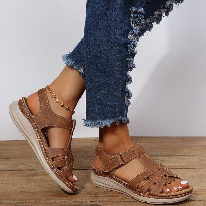 Soraya | Cut-Out Multi-Strap Buckle Low Wedge Sandals