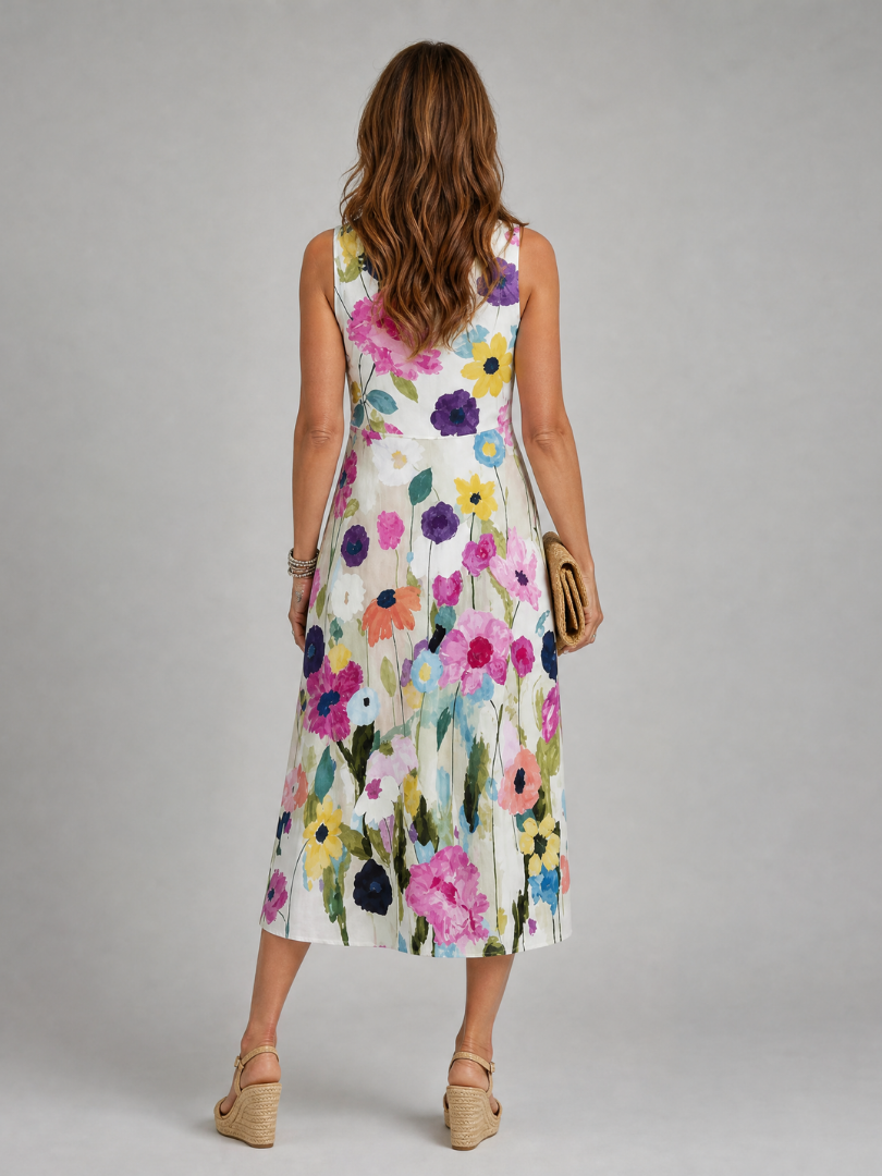 Florie | Floral Print Sleeveless Midi Dress