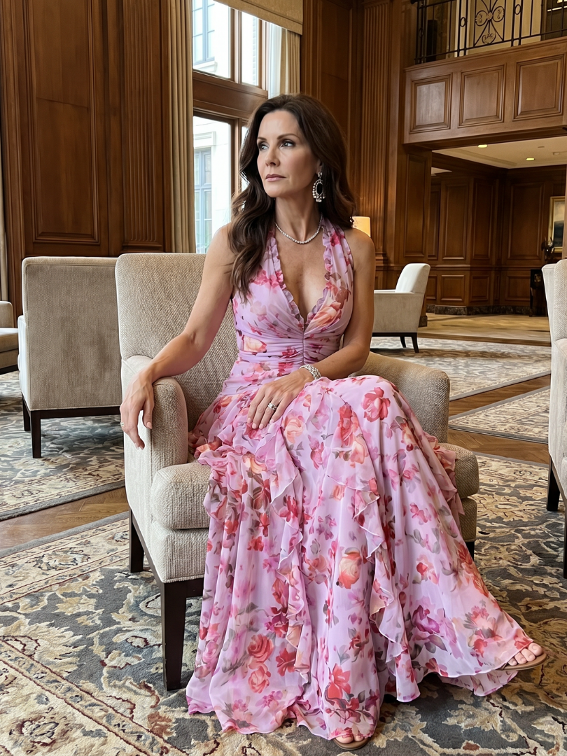 Piper | Halter Neck Ruched Floral Maxi Dress