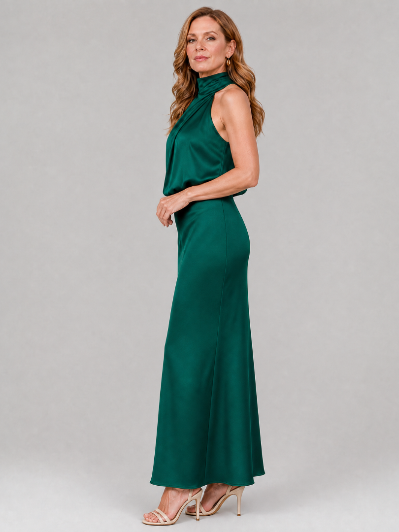 Helena | Sleeveless Draped Neck Midi Dress