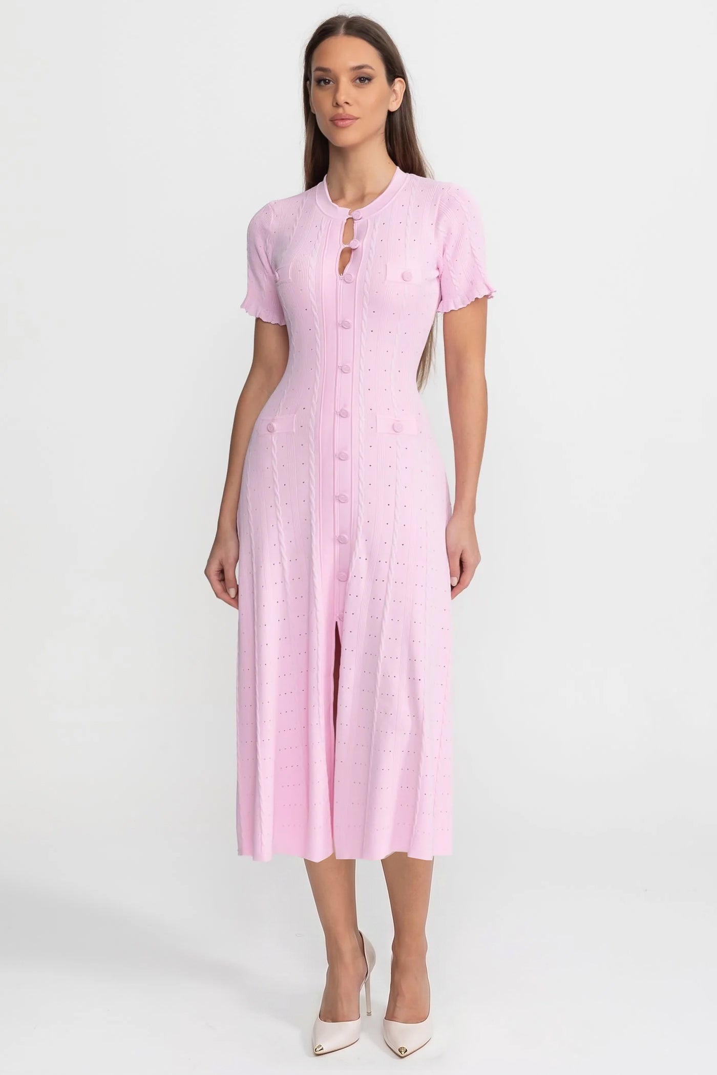 Women's Knit Button-Front Wedding Guest Midi Dress