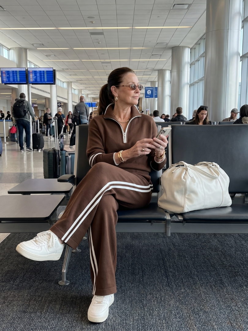 Rova | Zip Neck Striped Knit Long Sleeve Pants Set