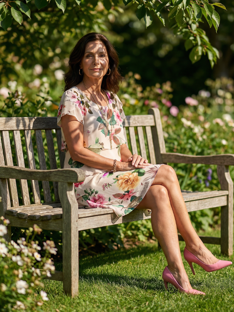 Nora | Petal Print Knee-Length Midi Dress