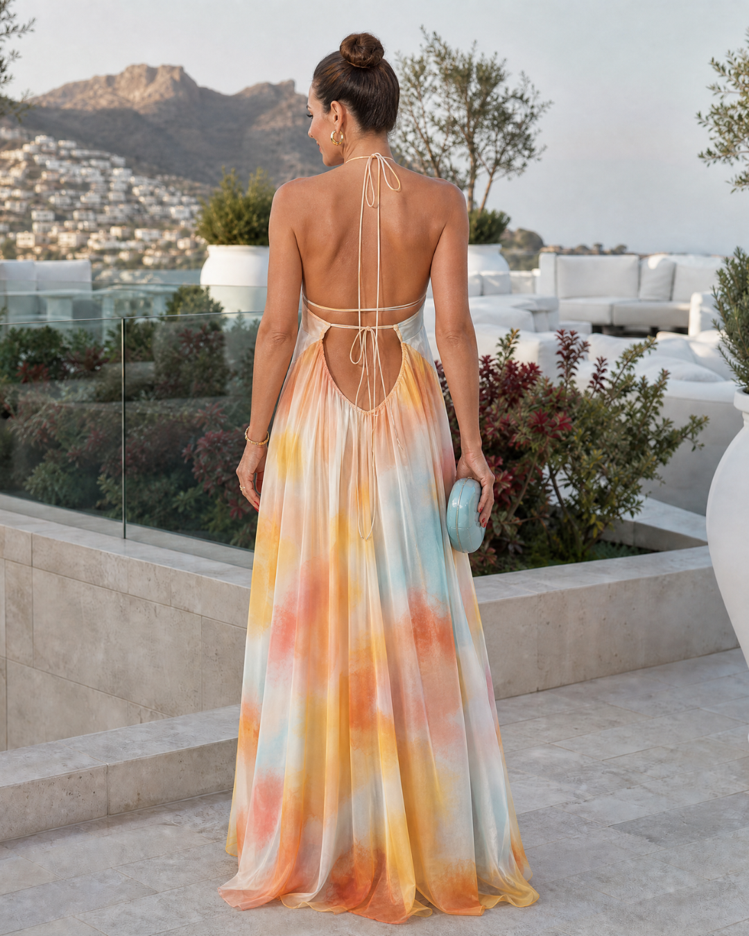 Harlow | Watercolour Halter Flowing Maxi Dress