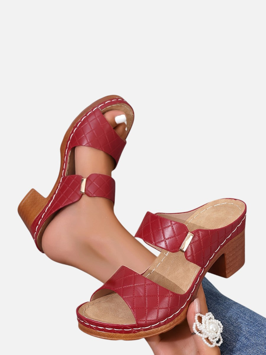 Salma | Quilted Block Heel Sandals with Cushioned Footbed
