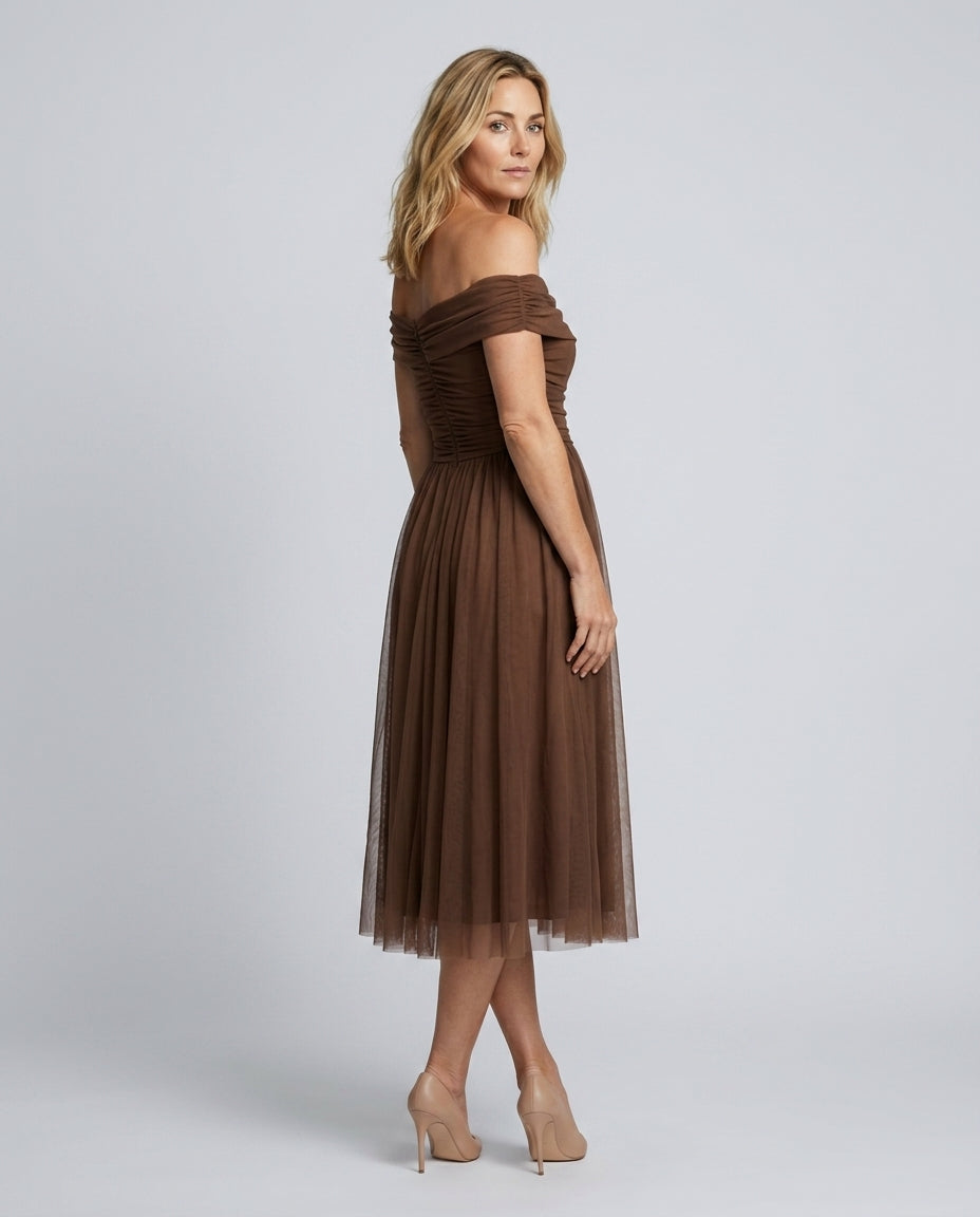 Aubrey | Stretch Tulle Cocktail Midi Dress