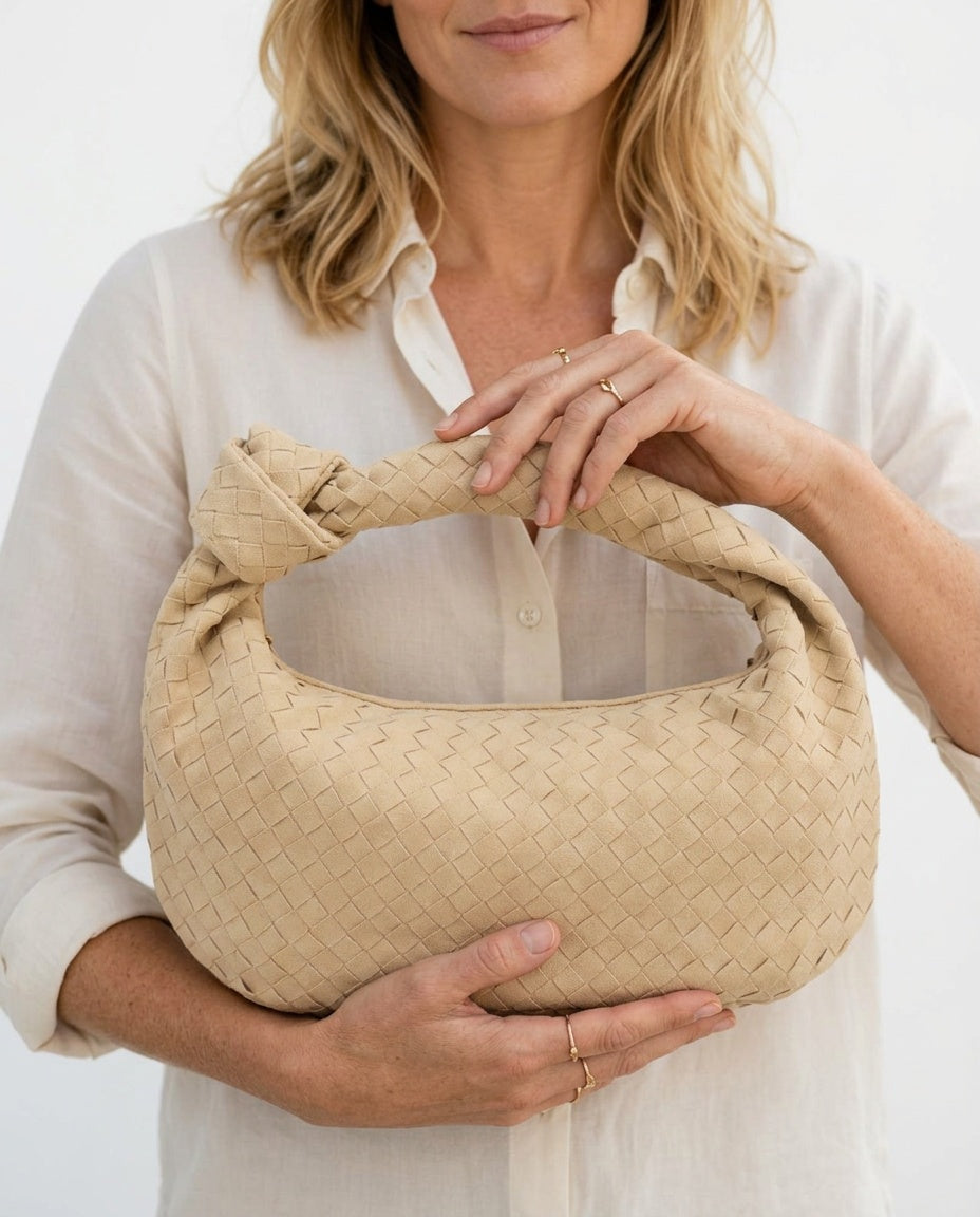 Woven Vegan Suede Knot Detail Bag