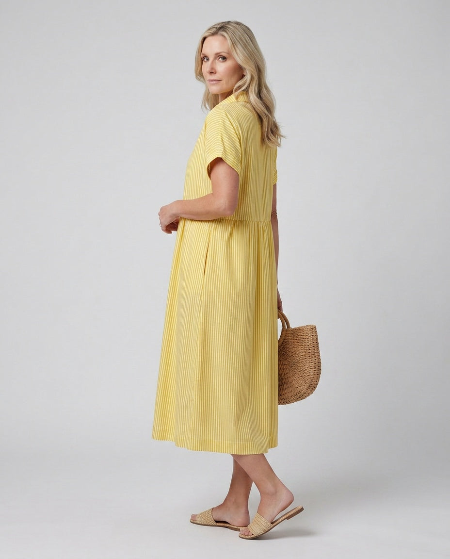 Anais | Short Sleeve Striped Midi Dress