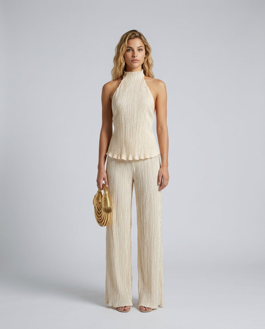 Georgia | Pleated Halter & Wide-Leg Trouser Co-ord Set